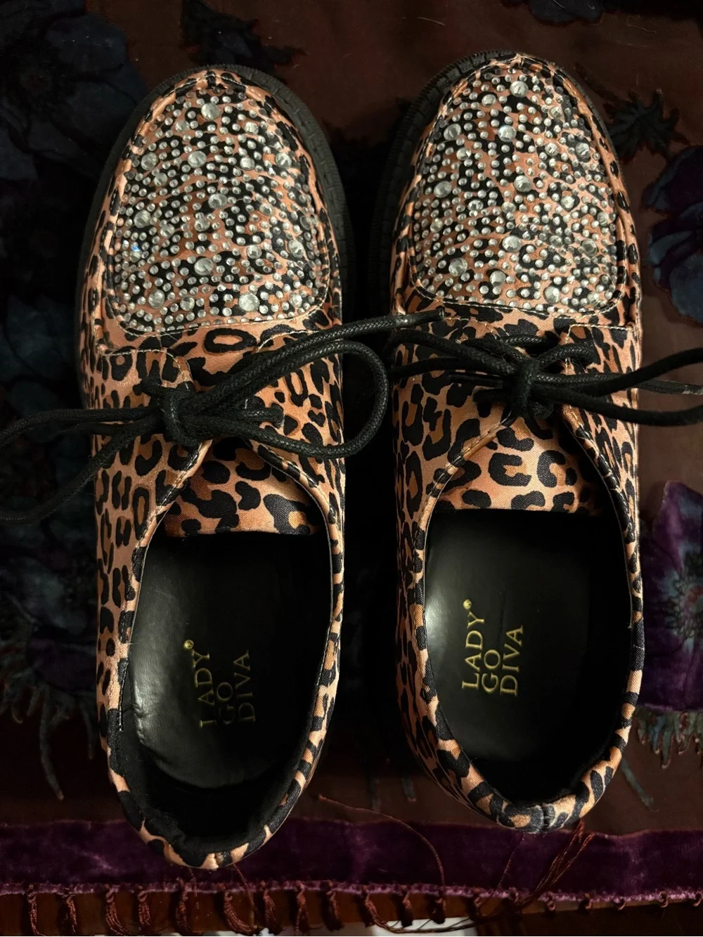 Dolls Kill Leopard Print Rhinestone Lace-Up Platforms - Tan/Black